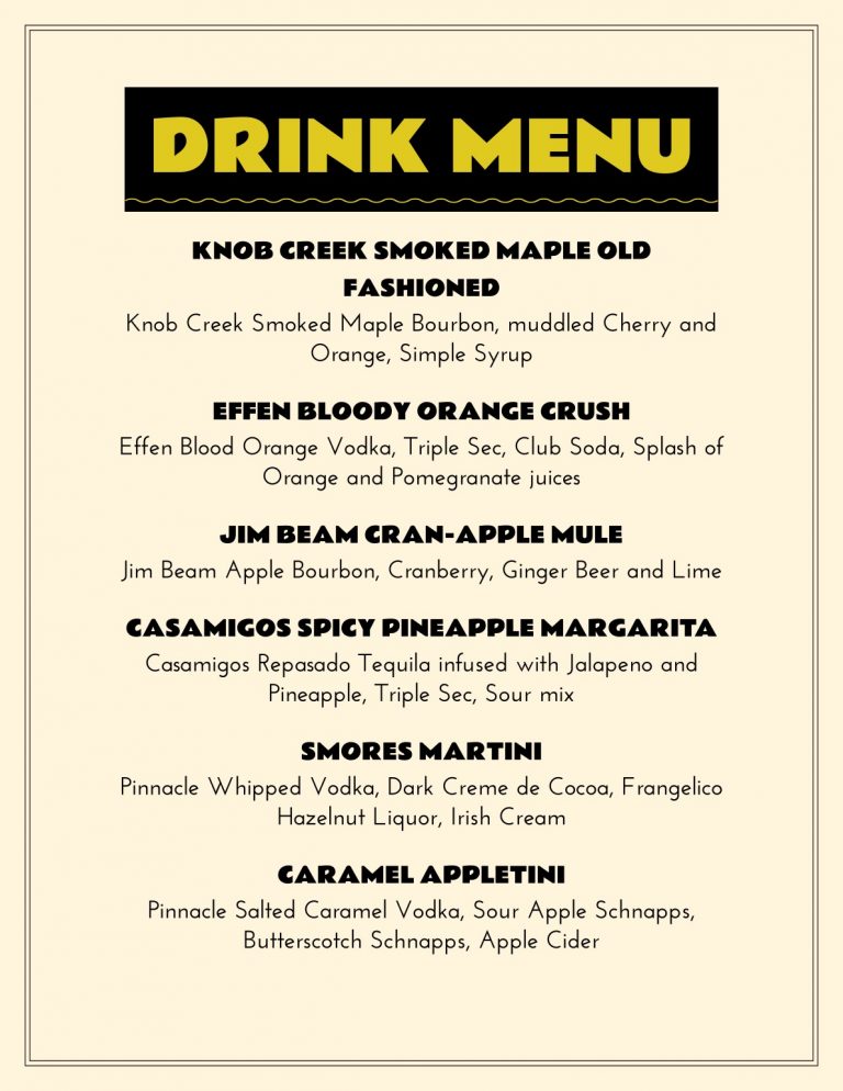 The shop shanty menu